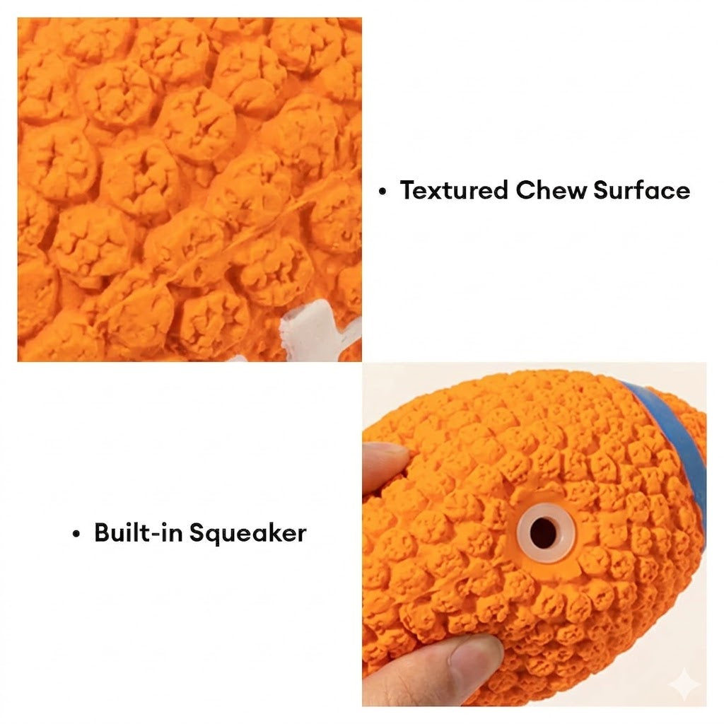 Rugby Dog Chew Toy with Squeaky - Orange